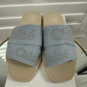 Chloé Woody Logo Canvas Slide Women's  size 37W